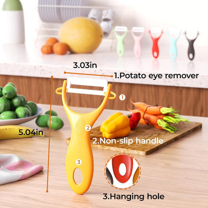 6-Pack Vegetable Peelers for Kitchen，Y Ceramic Peeler Safe Potato Peeler Set for Apple Veggie Carrot Fruit Zucchini Cucumber Peelers Bulk with Non-Slip Handle (Y)