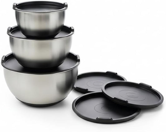 Stainless Steel Mixing Bowls with Lids Set (3-Piece) - Nesting Bowls for Cooking, Baking, Salads & Serving - 1.5 QT, 3 QT & 5 QT - Modern Kitchen Essentials by Samma