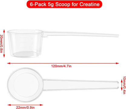 6-Pack 5g Scoop for Creatine – White Measuring Spoons Calibrated for Creatine Monohydrate Powder – Accurate 5 Gram Portion Scoop for Supplements, Pre-Workout, Gym, and Fitness