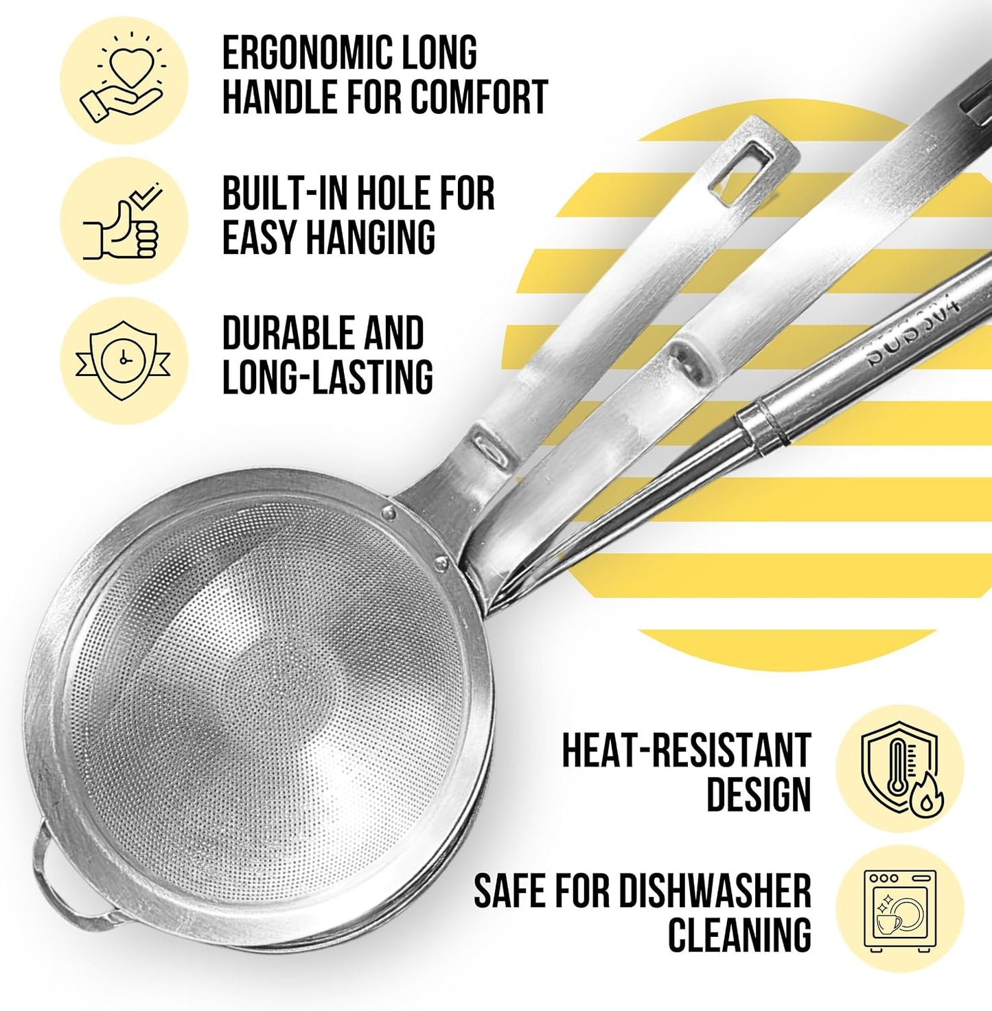 Spider Strainer Set of 3pcs - Stainless Steel Frying Spoons for Cooking Skimmer Ladle for Oil Fryer Pasta and Fat Durable Strainer Scoop Kitchen Utensil for Frying and Draining