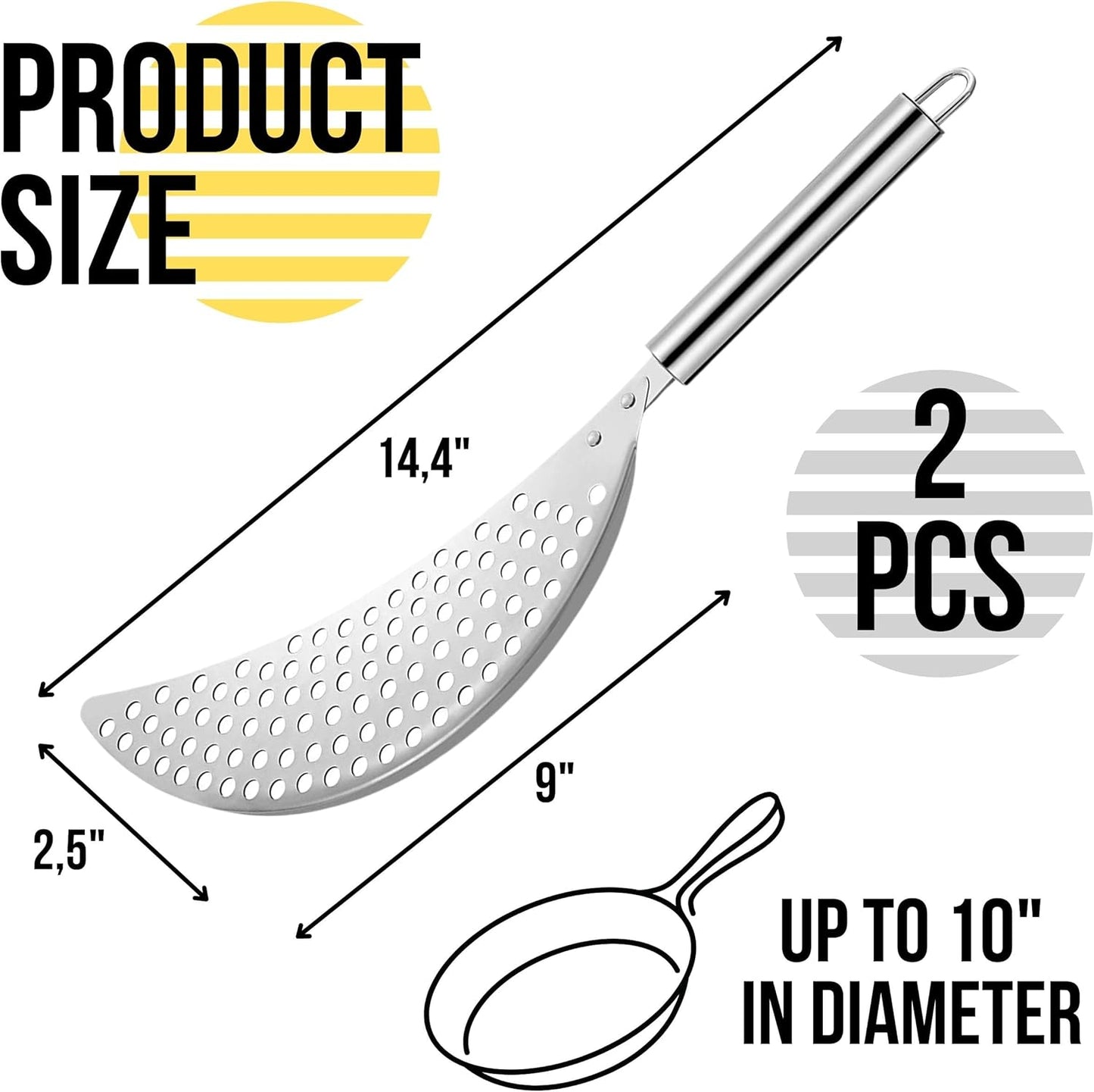 Spider Strainer Set of 3pcs - Stainless Steel Frying Spoons for Cooking Skimmer Ladle for Oil Fryer Pasta and Fat Durable Strainer Scoop Kitchen Utensil for Frying and Draining