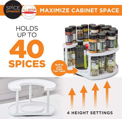 Spice Spinner Two-Tiered Spice Organizer & Holder That Saves Space, Keeps Everything Neat, Organized & Within Reach With Dual Spin Turntables