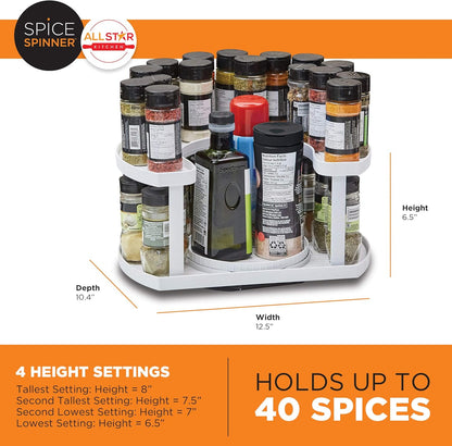 Spice Spinner Two-Tiered Spice Organizer & Holder That Saves Space, Keeps Everything Neat, Organized & Within Reach With Dual Spin Turntables