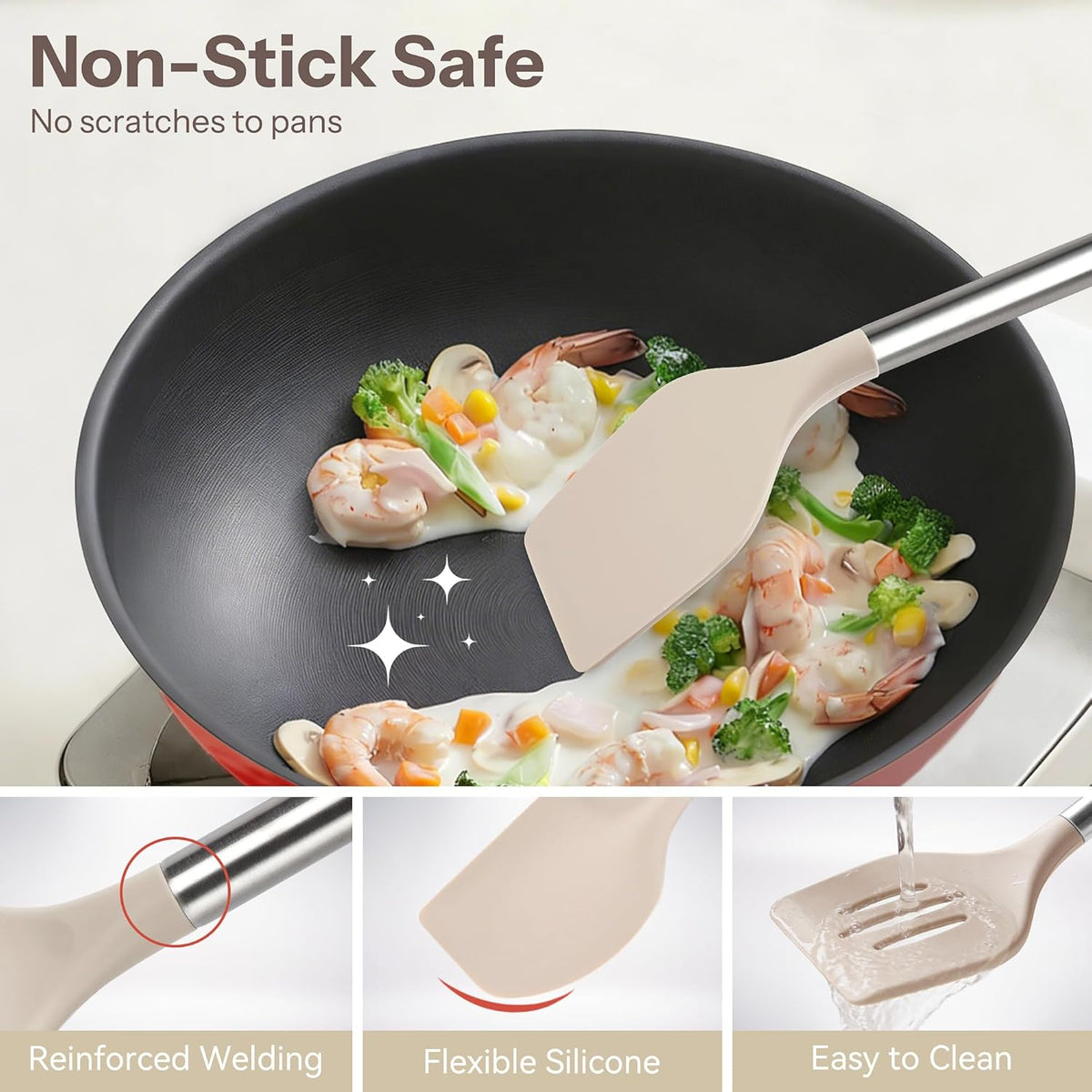Silicone Kitchen Utensils Set with Stainless Steel Handles