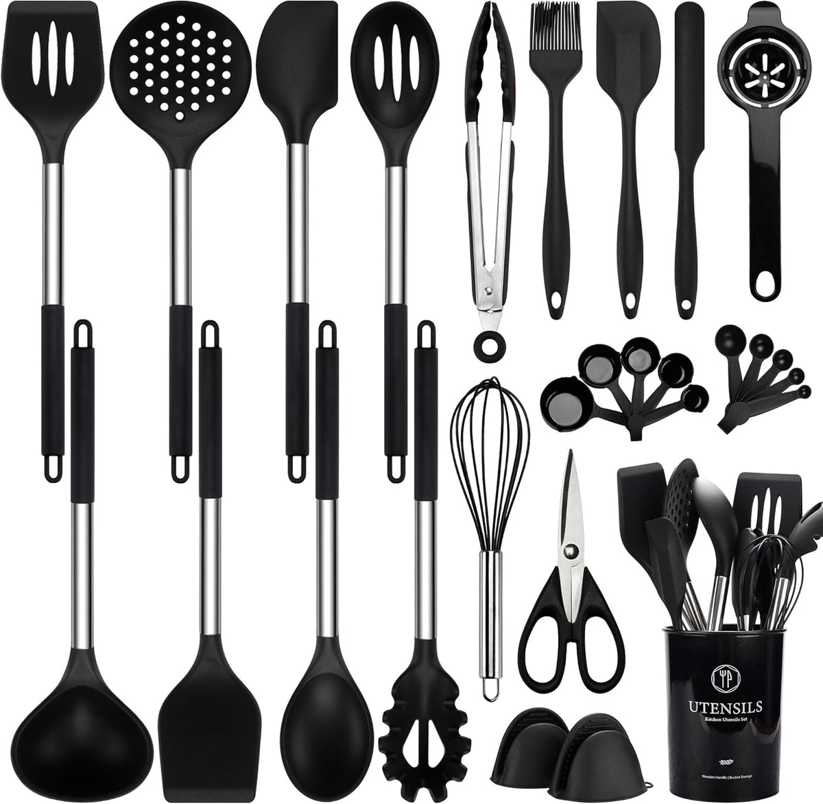 Silicone Kitchen Utensils Set with Stainless Steel Handles