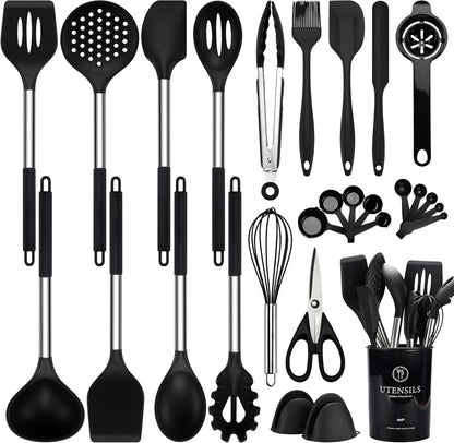 Silicone Kitchen Utensils Set with Stainless Steel Handles