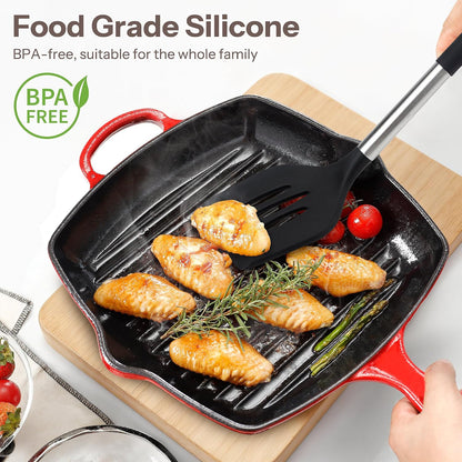 Silicone Kitchen Utensils Set with Stainless Steel Handles