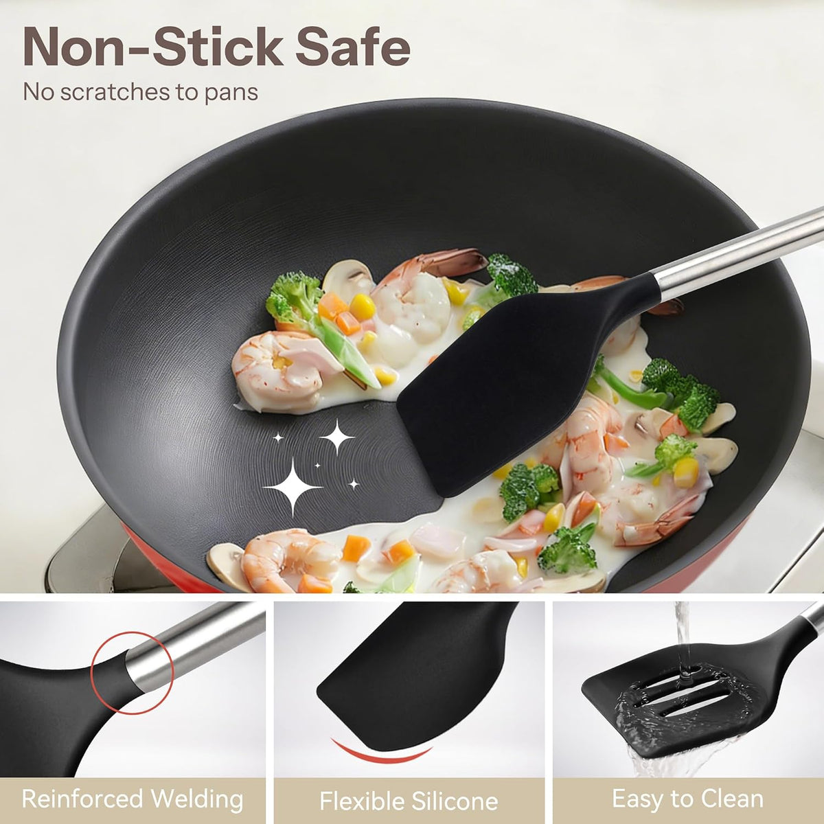 Silicone Kitchen Utensils Set with Stainless Steel Handles