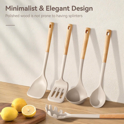Silicone Kitchen Utensils Set with Stainless Steel Handles