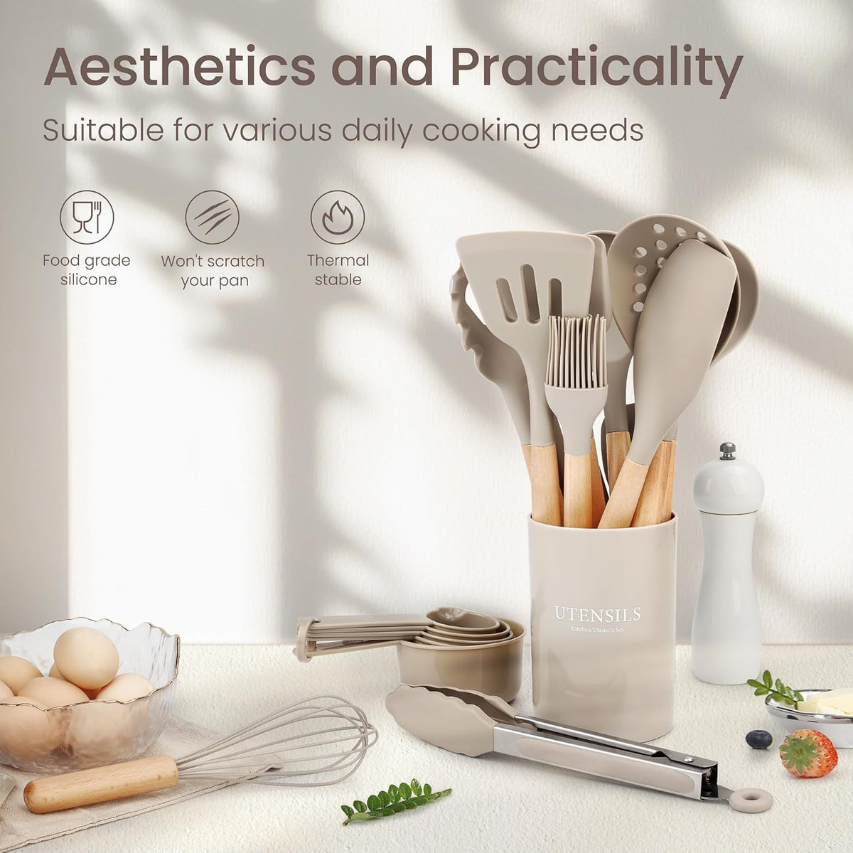 Silicone Kitchen Utensils Set with Stainless Steel Handles