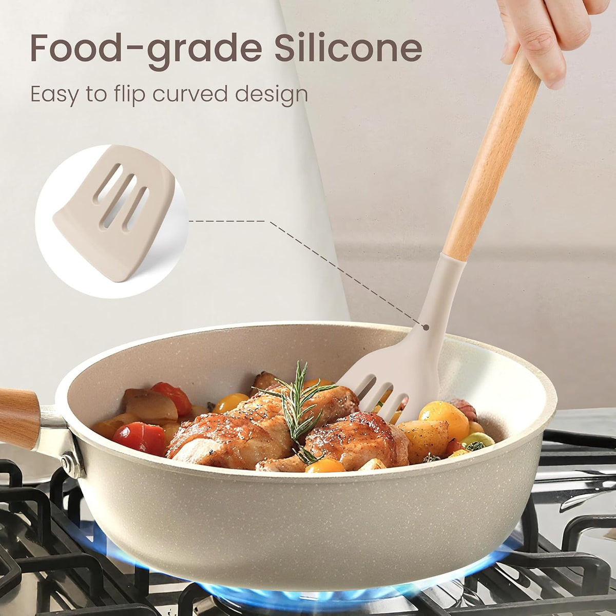 Silicone Kitchen Utensils Set with Stainless Steel Handles