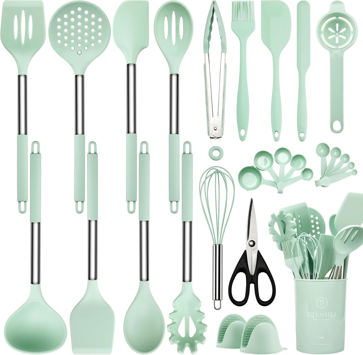 Silicone Kitchen Utensils Set with Stainless Steel Handles