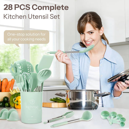 Silicone Kitchen Utensils Set with Stainless Steel Handles