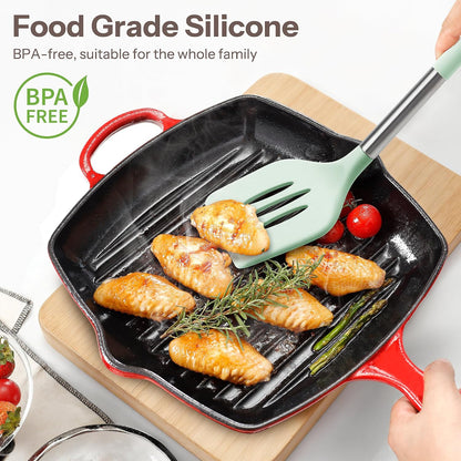 Silicone Kitchen Utensils Set with Stainless Steel Handles