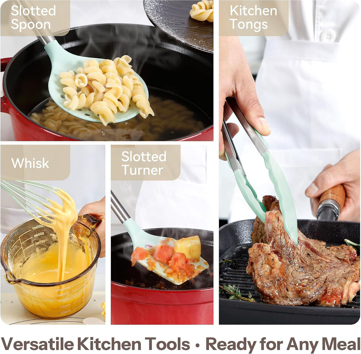 Silicone Kitchen Utensils Set with Stainless Steel Handles