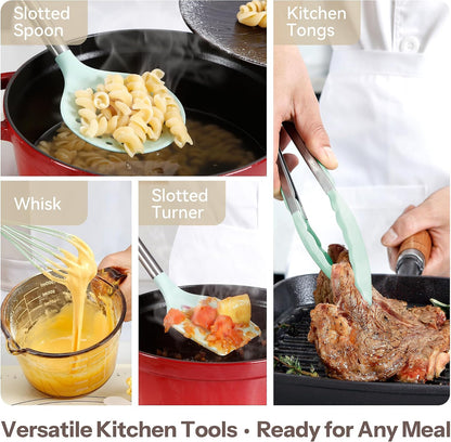 Silicone Kitchen Utensils Set with Stainless Steel Handles