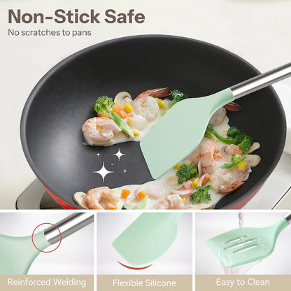 Silicone Kitchen Utensils Set with Stainless Steel Handles