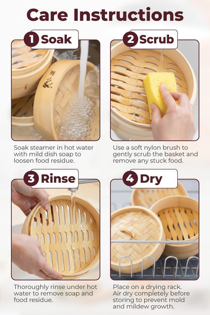 Bamboo Steamer Basket - Cook Delicious Meals with Authentic Flavor at Home | 10 Inch, 2 Tiers + 50 Liners, Chopsticks and Sauce Dish - Steam Family Portions of Bao, Dumplings and Vegetables at Once