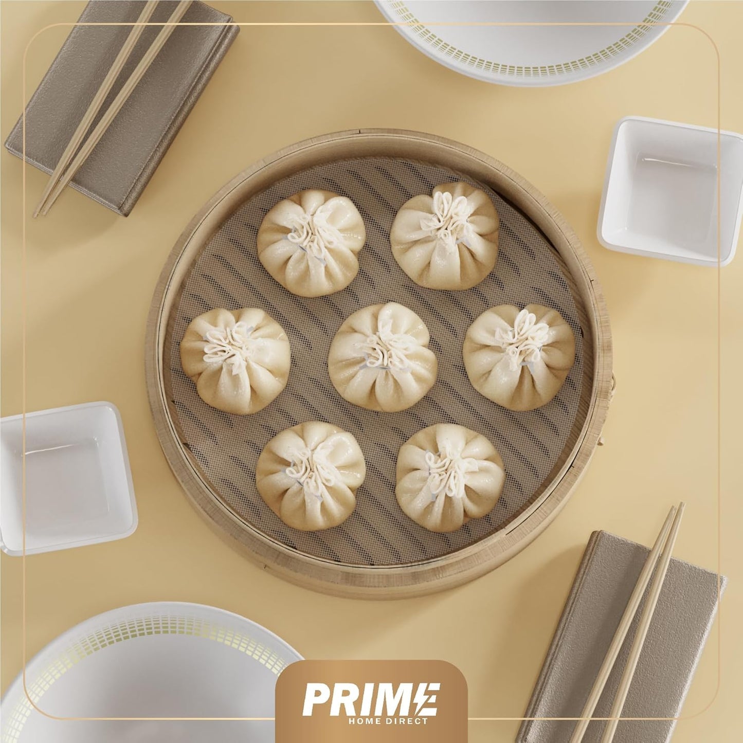 Bamboo Steamer Basket - Cook Delicious Meals with Authentic Flavor at Home | 10 Inch, 2 Tiers + 50 Liners, Chopsticks and Sauce Dish - Steam Family Portions of Bao, Dumplings and Vegetables at Once