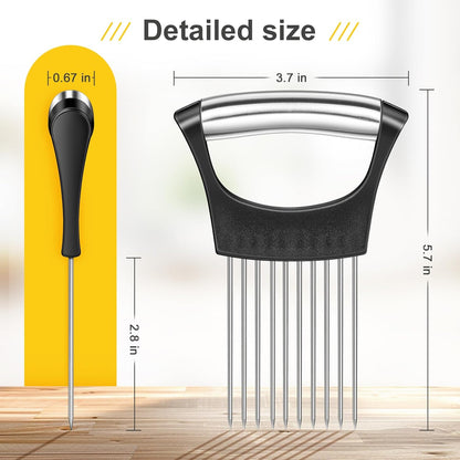 Premium Onion Slicer, Stainless Steel Onion Holder for Slicing, Kiwifruit, Tomatoes, Avocados, Eggs, Lemon, Meat, Potato, Third Generation Onion Cutter with Protective Cover