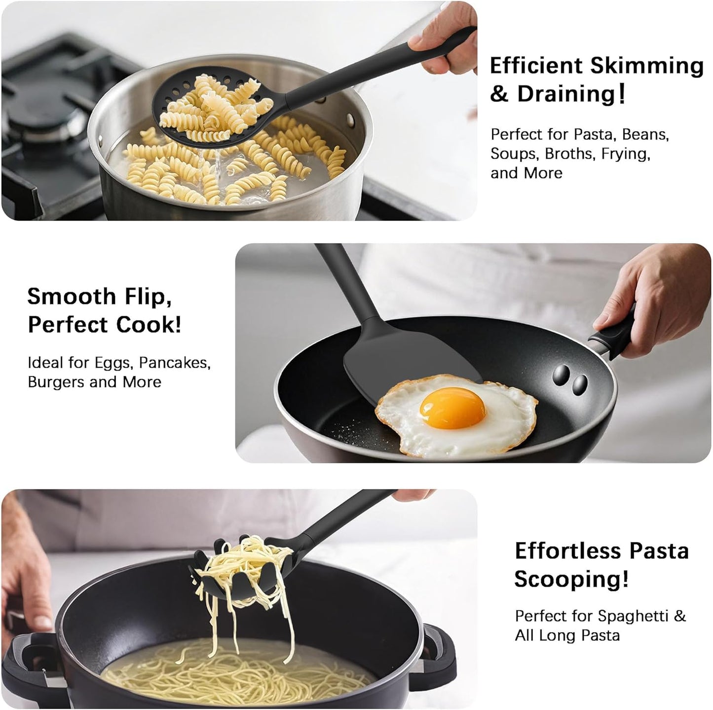 Silicone Kitchen Cooking Utensils Set, Heat Resistant, 14-Piece | Dishwasher-Safe, Food-Grade Silicone, BPA-Free, Spatulas, Spoons & Turner, Safe for Nonstick Cookware, Pure Black