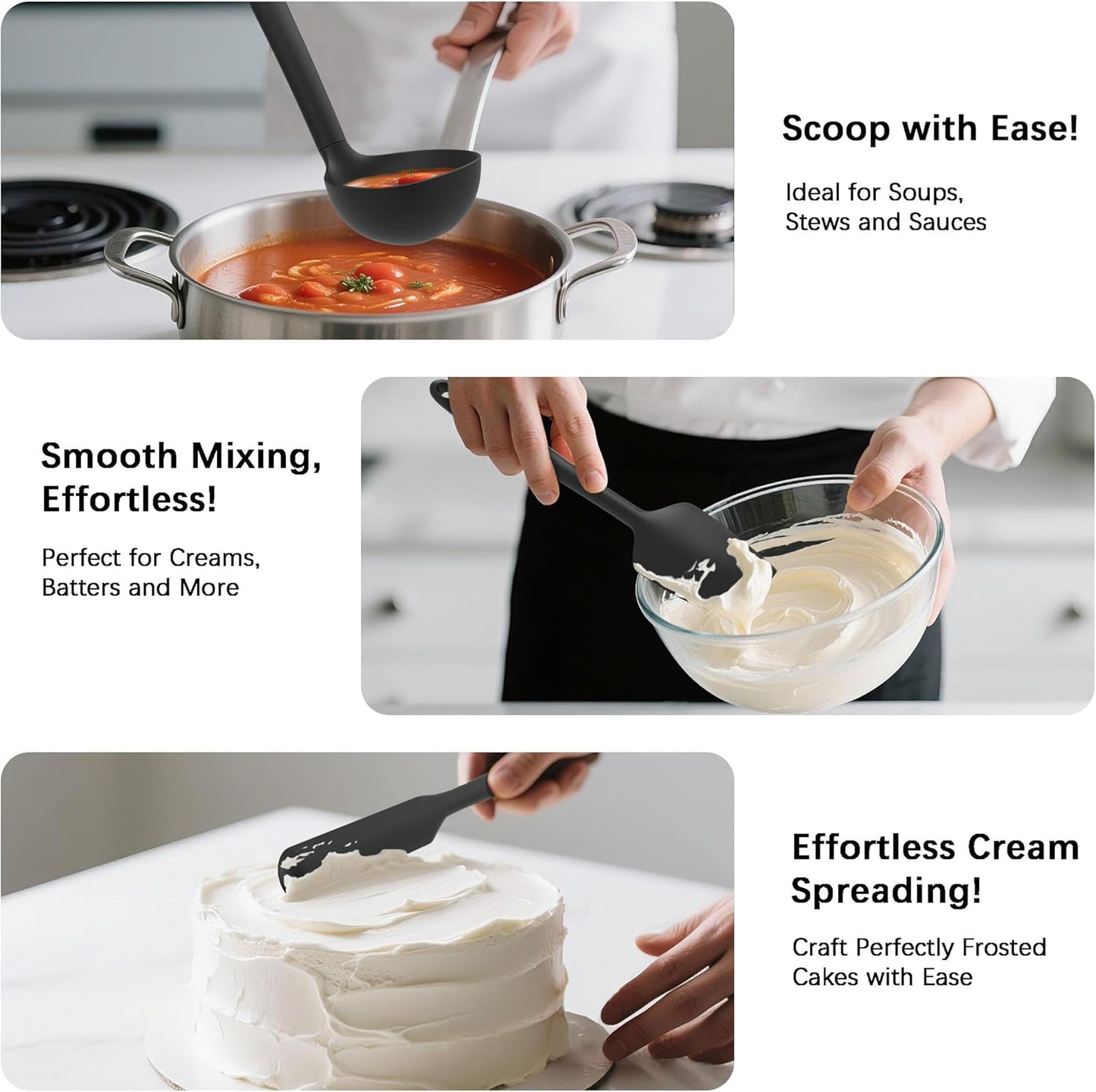 Silicone Kitchen Cooking Utensils Set, Heat Resistant, 14-Piece | Dishwasher-Safe, Food-Grade Silicone, BPA-Free, Spatulas, Spoons & Turner, Safe for Nonstick Cookware, Pure Black
