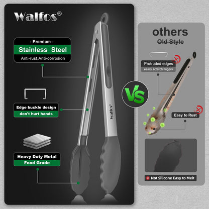 600 Degree Heat Resistant Silicone Tongs for Cooking - Kitchen Tongs With Silicone Tips set of 3 size Food Looking Tongs (7" 9" and 12 inch Dark Grey)