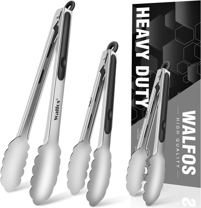 600 Degree Heat Resistant Silicone Tongs for Cooking - Kitchen Tongs With Silicone Tips set of 3 size Food Looking Tongs (7" 9" and 12 inch Dark Grey)