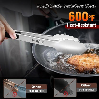 600 Degree Heat Resistant Silicone Tongs for Cooking - Kitchen Tongs With Silicone Tips set of 3 size Food Looking Tongs (7" 9" and 12 inch Dark Grey)