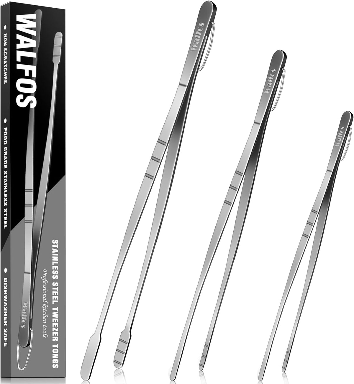 600 Degree Heat Resistant Silicone Tongs for Cooking - Kitchen Tongs With Silicone Tips set of 3 size Food Looking Tongs (7" 9" and 12 inch Dark Grey)