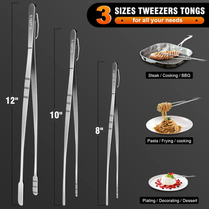 600 Degree Heat Resistant Silicone Tongs for Cooking - Kitchen Tongs With Silicone Tips set of 3 size Food Looking Tongs (7" 9" and 12 inch Dark Grey)