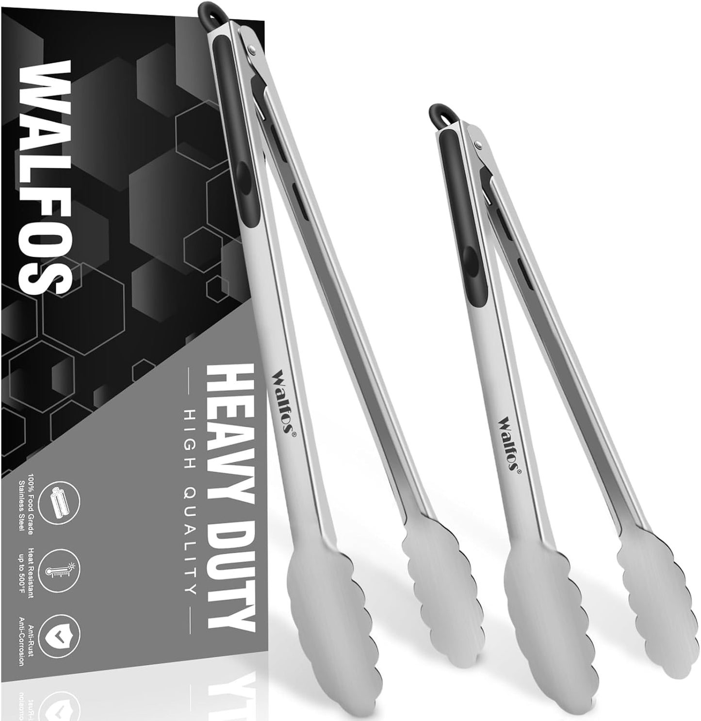 600 Degree Heat Resistant Silicone Tongs for Cooking - Kitchen Tongs With Silicone Tips set of 3 size Food Looking Tongs (7" 9" and 12 inch Dark Grey)