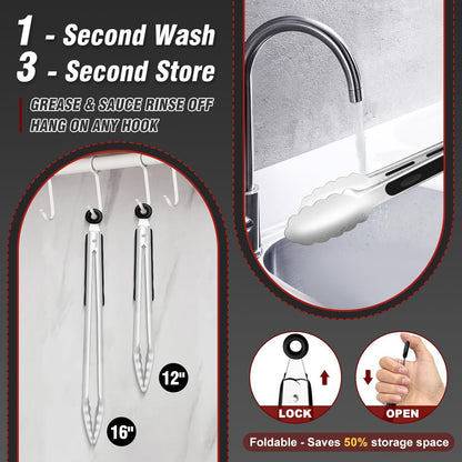 600 Degree Heat Resistant Silicone Tongs for Cooking - Kitchen Tongs With Silicone Tips set of 3 size Food Looking Tongs (7" 9" and 12 inch Dark Grey)