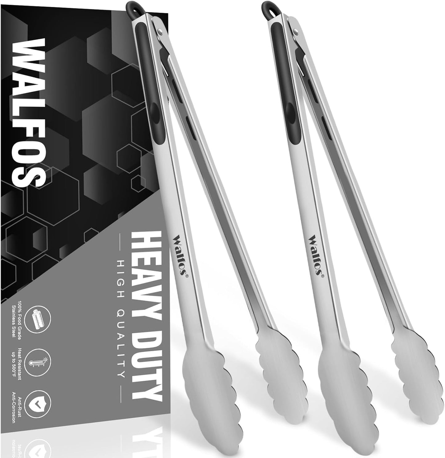 600 Degree Heat Resistant Silicone Tongs for Cooking - Kitchen Tongs With Silicone Tips set of 3 size Food Looking Tongs (7" 9" and 12 inch Dark Grey)