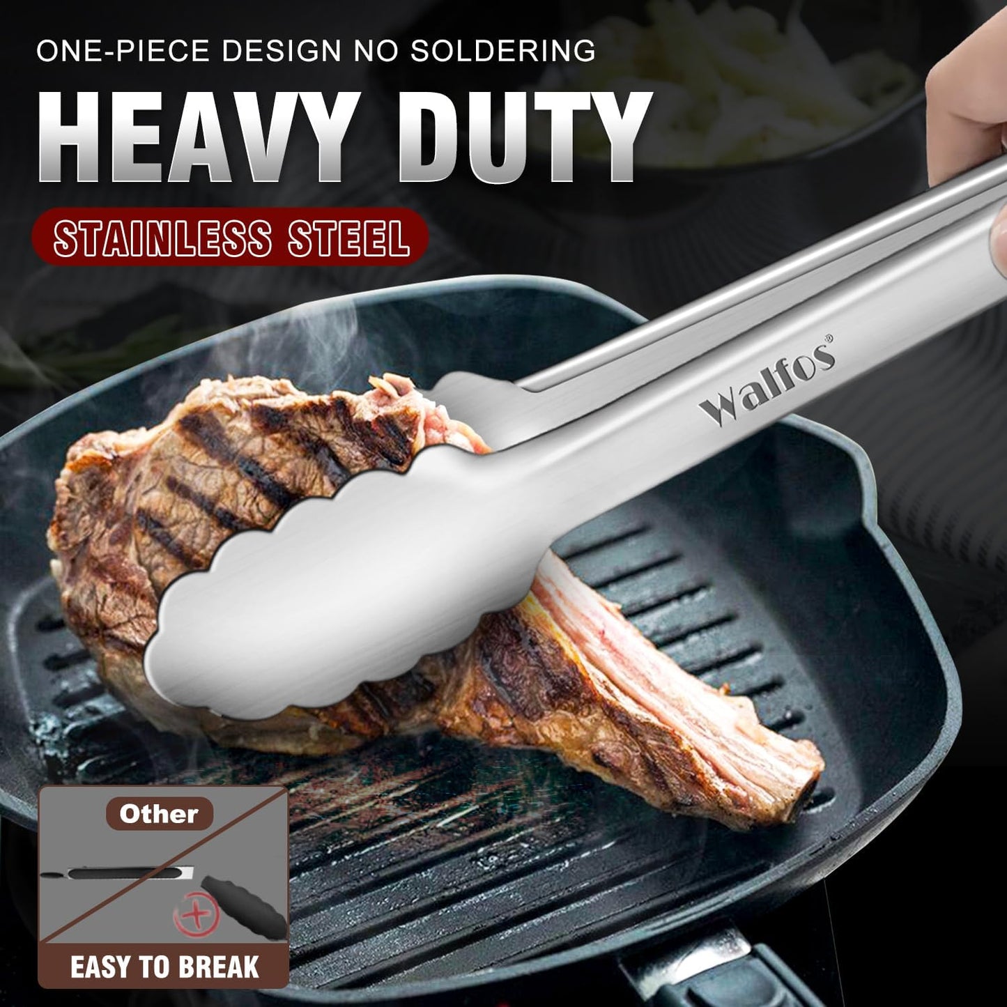600 Degree Heat Resistant Silicone Tongs for Cooking - Kitchen Tongs With Silicone Tips set of 3 size Food Looking Tongs (7" 9" and 12 inch Dark Grey)