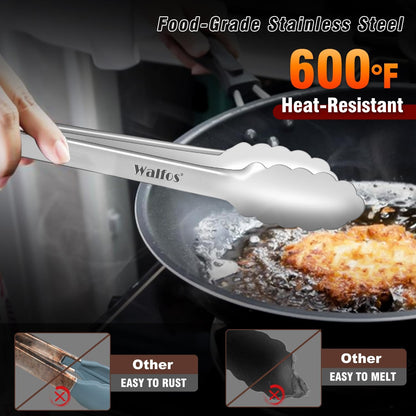 600 Degree Heat Resistant Silicone Tongs for Cooking - Kitchen Tongs With Silicone Tips set of 3 size Food Looking Tongs (7" 9" and 12 inch Dark Grey)
