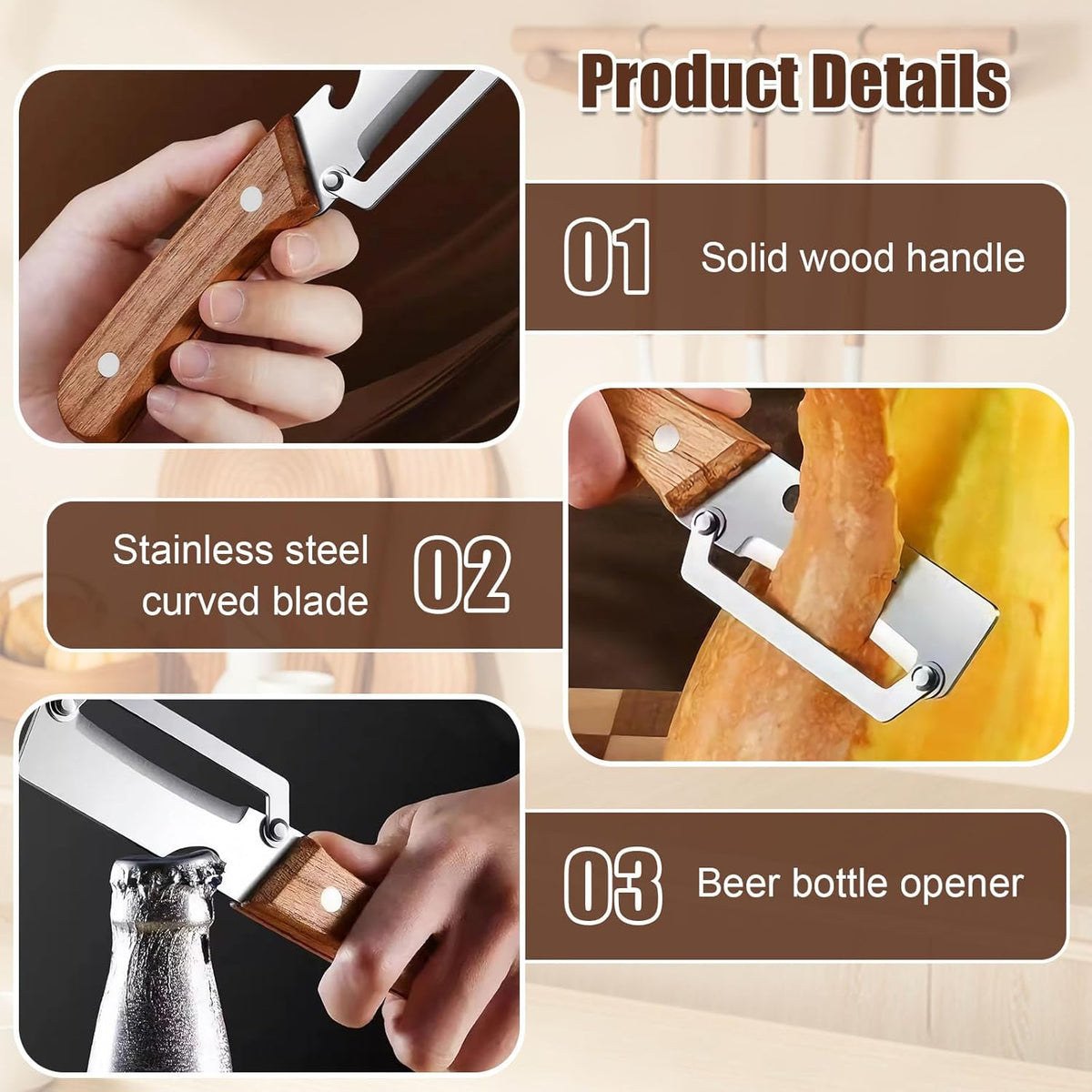 2-in-1 Multifunctional Vegetable Peeler for Kitchen with Ultra-Sharp Stainless Steel Blade & Ergonomic Wood Handle - Effortlessly Peel Potatoes, Apples, Carrots and Open Wine Bottles