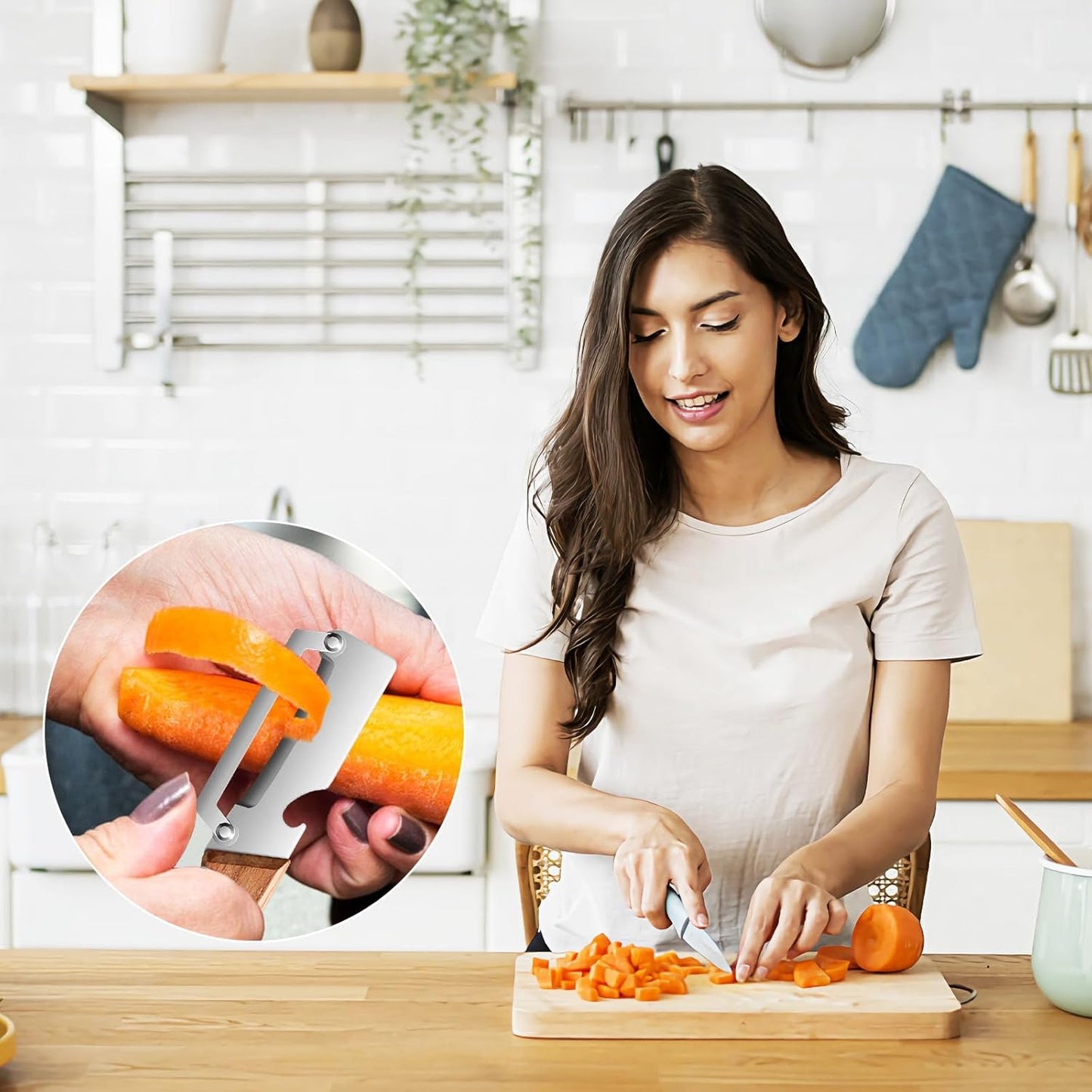 2-in-1 Multifunctional Vegetable Peeler for Kitchen with Ultra-Sharp Stainless Steel Blade & Ergonomic Wood Handle - Effortlessly Peel Potatoes, Apples, Carrots and Open Wine Bottles