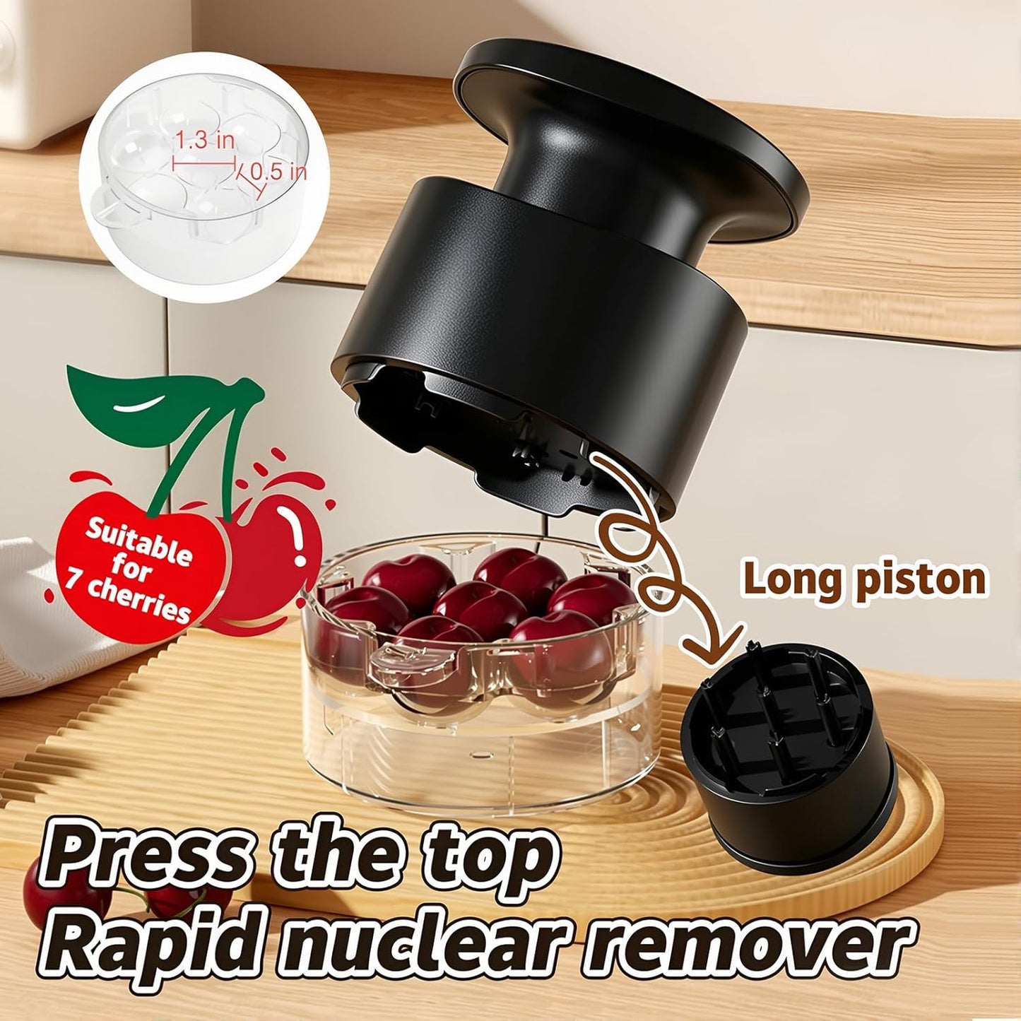 Cherry Pitter Multiple, Quick Release Multi Cherries Stoner Pitter 7-in-1, Push Button Cherry Core Pitter Tool with Splatter Protector, Pit Seed Remover for Making Jam Cherry Dishes