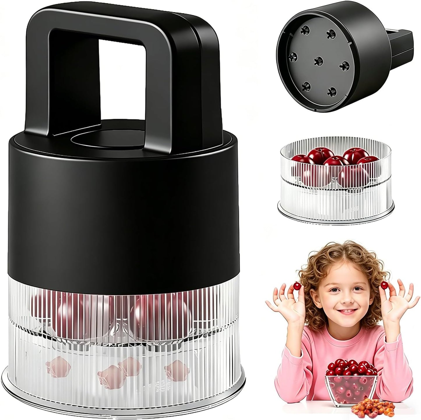 Cherry Pitter Multiple, Quick Release Multi Cherries Stoner Pitter 7-in-1, Push Button Cherry Core Pitter Tool with Splatter Protector, Pit Seed Remover for Making Jam Cherry Dishes