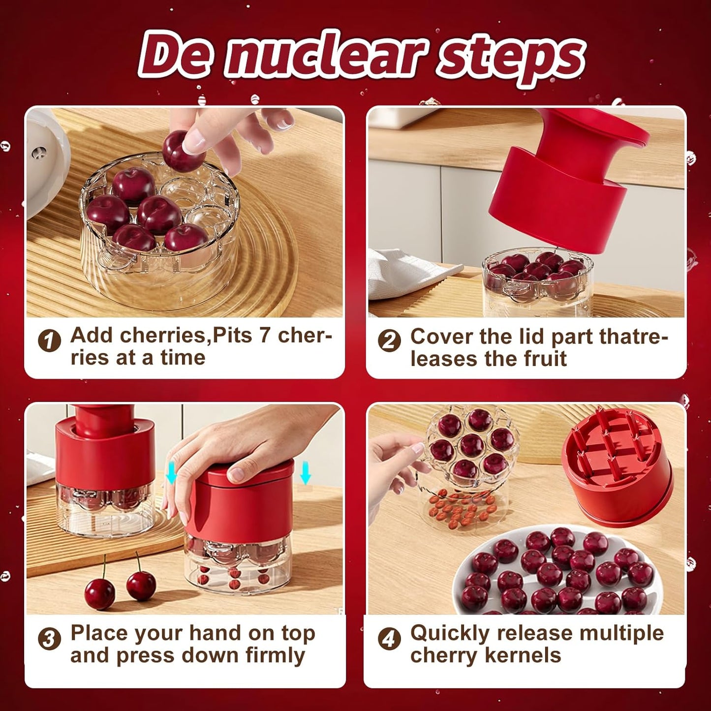 Cherry Pitter Multiple, Quick Release Multi Cherries Stoner Pitter 7-in-1, Push Button Cherry Core Pitter Tool with Splatter Protector, Pit Seed Remover for Making Jam Cherry Dishes