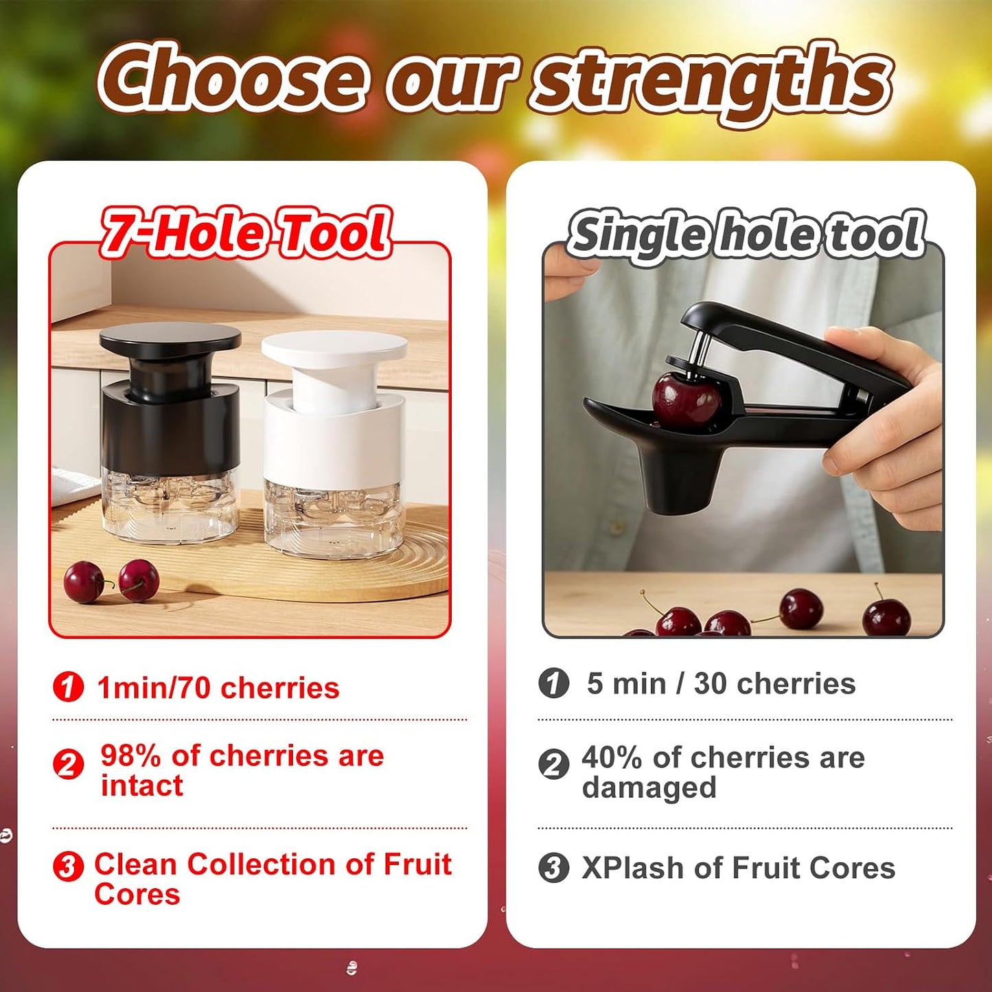 Cherry Pitter Multiple, Quick Release Multi Cherries Stoner Pitter 7-in-1, Push Button Cherry Core Pitter Tool with Splatter Protector, Pit Seed Remover for Making Jam Cherry Dishes