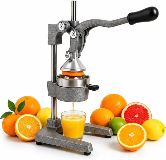 Cast Iron Juicer Hand Press – Heavy Duty Manual Citrus Juicer, Professional Orange Press, Stainless Steel Lemon Squeezer & Lime Juice Extractor (gray)
