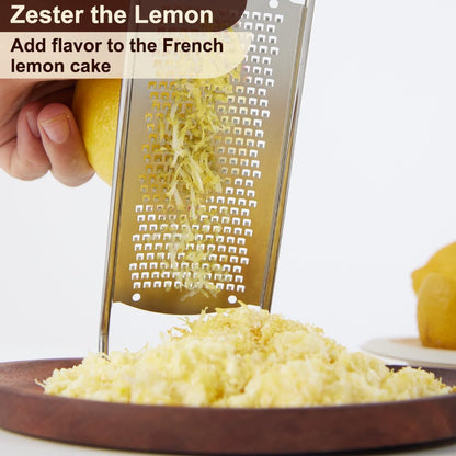Upgraded Lemon Zester & Cheese Grater, Food Grade Stainless Steel None-Slip Hand Fine Grater for Garlic, Ginger, and Chocolate, Durable and Easy-To-Clean（Dishwasher Safe）