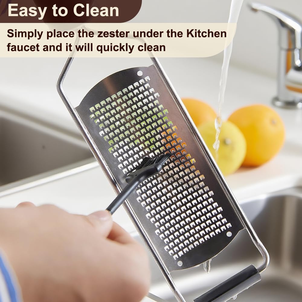 Upgraded Lemon Zester & Cheese Grater, Food Grade Stainless Steel None-Slip Hand Fine Grater for Garlic, Ginger, and Chocolate, Durable and Easy-To-Clean（Dishwasher Safe）