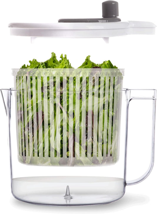Salad Spinner - 2.6 Qt | Small Manual Lettuce Spinner with Built-in Draining System | Salad Spinner, Colander, and Water Pitcher in One | Fruit & Vegetable Basket Colander | Kitchen Gadgets