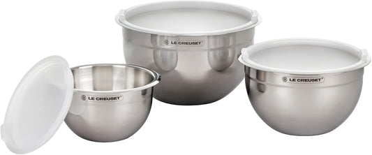 Stainless Steel Nested Mixing Bowls with Plastic Lids, Set of 3 | Set of 3: 1.5 qt., 3 qt., and 5qt., Non-Slip Silicone Base