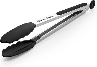 12-Inch Kitchen Tongs for Cooking with Silicone Tip,Black | 600℉ Heat-Resistant,Stainless Steel Locking Cooking Tongs Food Tongs for BBQ/Cooking/Salad/Serving Food,Heavy Duty,Non-Stick
