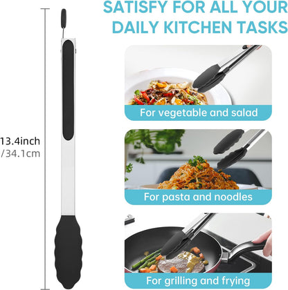 12-Inch Kitchen Tongs for Cooking with Silicone Tip,Black | 600℉ Heat-Resistant,Stainless Steel Locking Cooking Tongs Food Tongs for BBQ/Cooking/Salad/Serving Food,Heavy Duty,Non-Stick