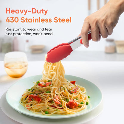 12-Inch Kitchen Tongs for Cooking with Silicone Tip,Black | 600℉ Heat-Resistant,Stainless Steel Locking Cooking Tongs Food Tongs for BBQ/Cooking/Salad/Serving Food,Heavy Duty,Non-Stick